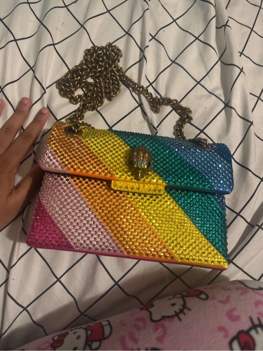 Kurt Geiger Rainbow Crystal Shoulder Bag with Gold Chain - Picture 1 of 4